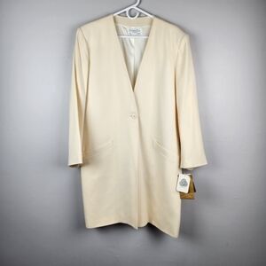 Vintage 90s Christian Dior Long Wool Cream Jacket Blazer NWT
